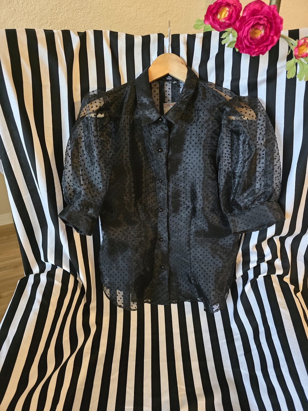 Haute Monde Black With Black Dots Sheer Blouse